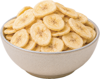 Bowl of natural vacuum-fried banana crisps